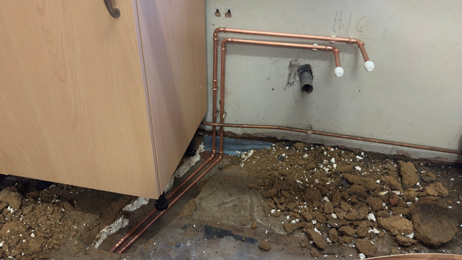 New copper pipework installed after leak repair 