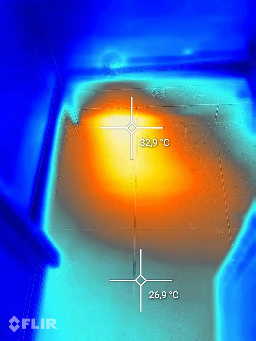 Thermal imaging camera leak detection — heat signature showing concealed pipe leak